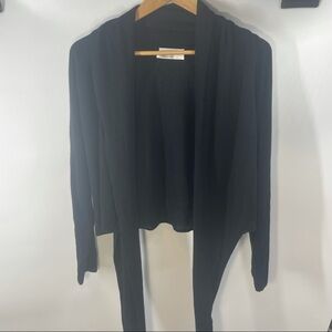 Soft Surroundings | Black Tie Front Cardigan Wool Blend Large